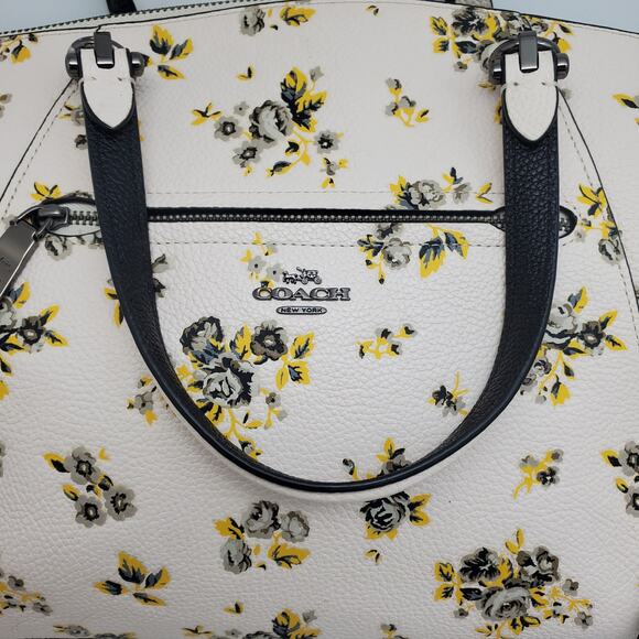 Coach Prairie Satchel Yellow Floral Pebbled Leather Handbag Tote Bag Rose 87109 - Picture 14 of 15